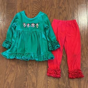 Magic Kingdom Boutique Christmas outfit. Size 3T. Two untreated spots on pants.